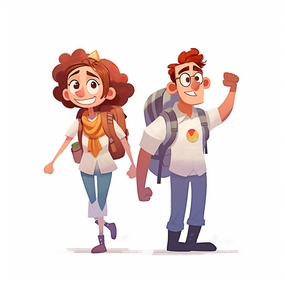 情侣背包旅行卡通人物图片